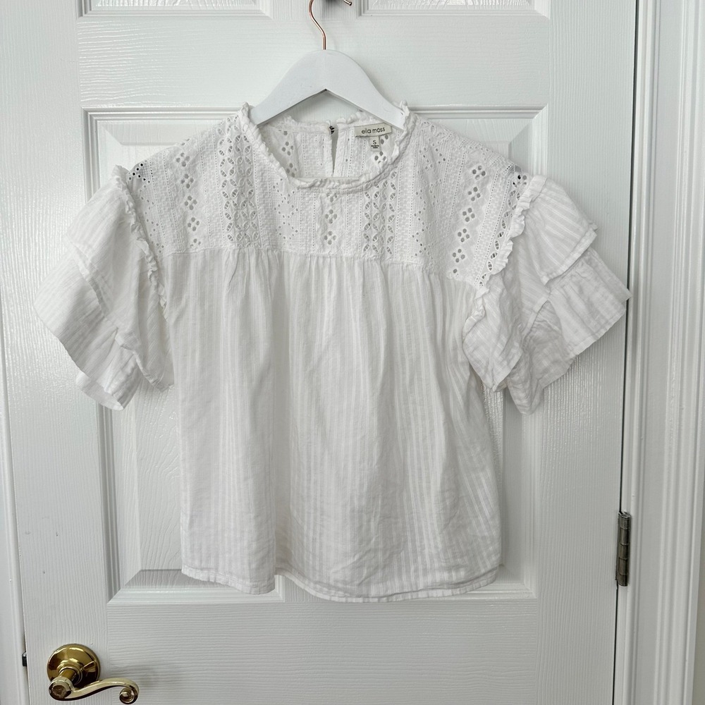 Ella Moss White Eyelet Ruffle Sleeve Blouse Size S